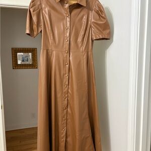 Karlie Tan Faux Leather Long Sleeve Dress